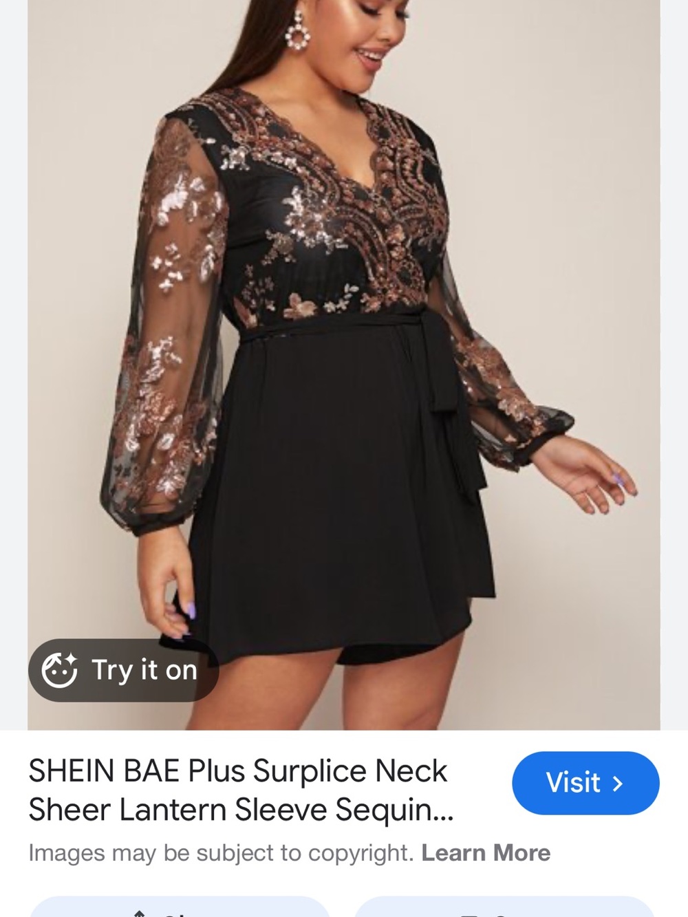 SHEIN Black Dress with Rose Gold Sequin Embroidery